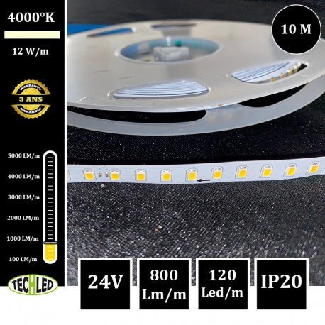 Bande LED Adressable 2835 126Led/m 12W/m 10mm 24V IP20 4000°K 10m